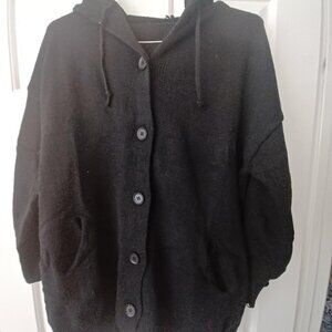 New, Never Worn, Cozy Black Wool Hooded Sweater - woman's 5x